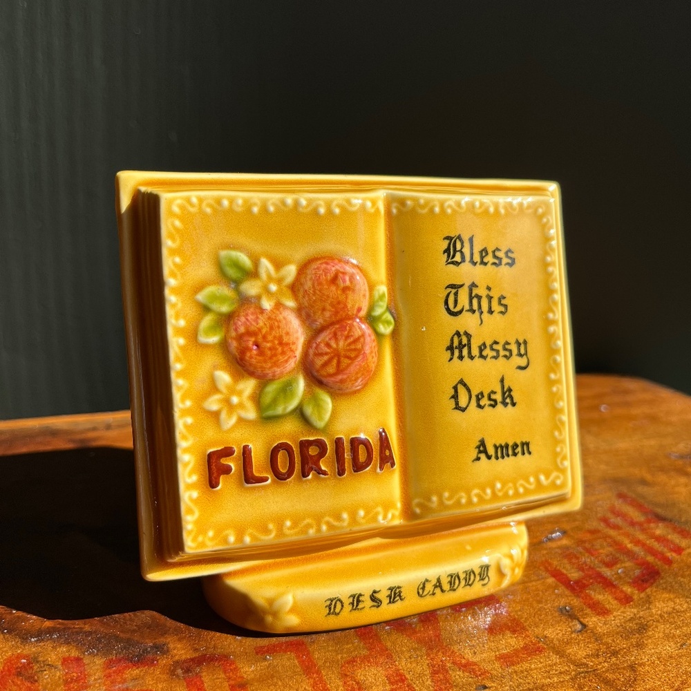 Vintage 70s Bless This Messy Desk Pen Caddy